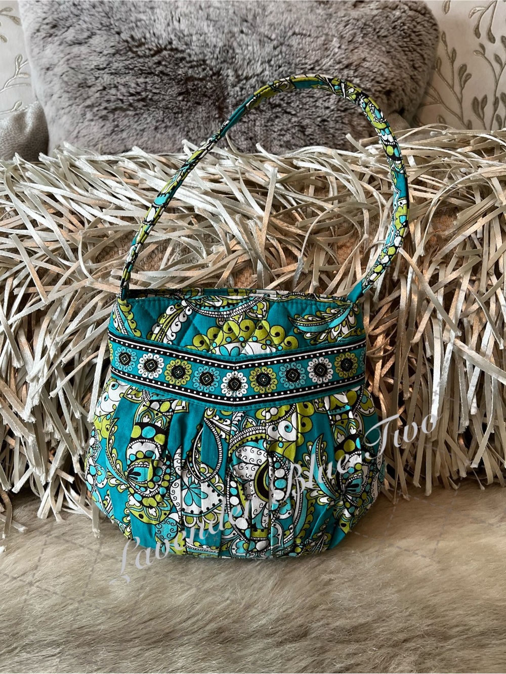 VERA BRADLEY Peacock 2007 Hannah Bag Mini Purse Shoulder Y2K Turquoise Pleated
